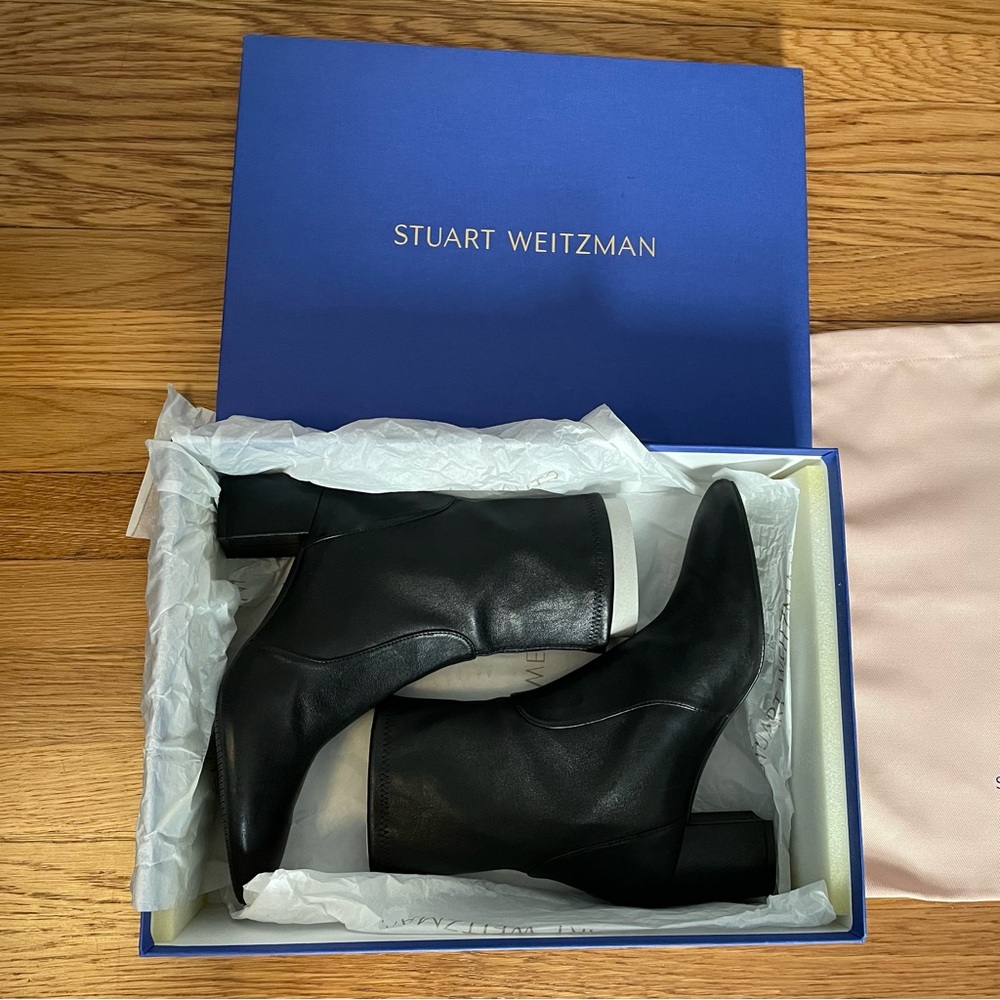 HP Stuart Weitzman Ankle Boots, Black Leather, Yuliana 60, Size US 9 / EU 39.5 - Picture 6 of 11
